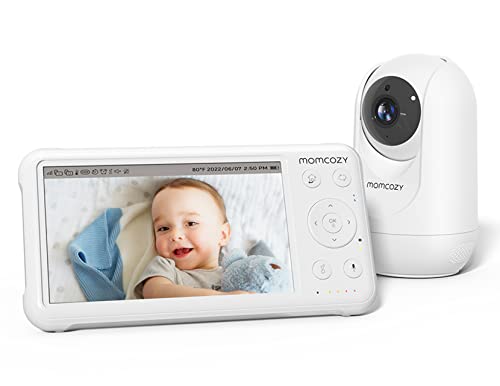 Momcozy Video Baby Monitor, 1080P 5 Inch HD Baby Monitor with Camera & Wall Mount, Infrared Night Vision, 5000mAh Battery, 2-Way Audio, Temperature Sensor, Lullabies, 960ft Range, Ideal for New Moms, BM01