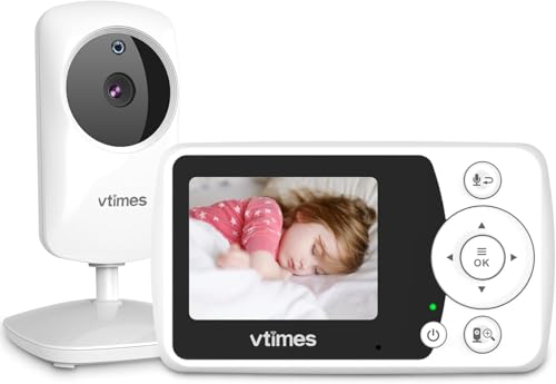 VTimes Baby Monitor with Camera and Audio, No WiFi, 2.4 Inch LCD Screen, Two-Way Talk, Portable, Night Vision, 1000ft Range, Temperature Sensor, Alarm and Lullaby, for Baby Shower