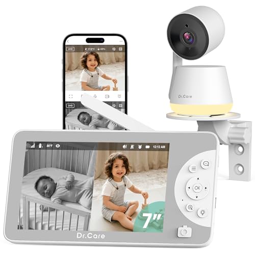 Dr.Care LumiView Max Smart WiFi Baby Monitor - 7 Inch 1080P FHD & 2K Camera, Privacy Mode, Cry & Motion Detection, 6000mAh Removable Battery, RGB Night Light, Snapshot & Video Recording, HD Night Vision