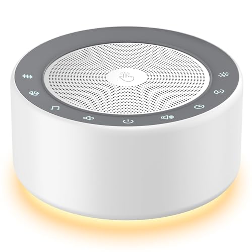 Kipcush White Noise Machine for Baby & Adults, 30 Soothing Sounds, Soft Non-Glare Nursery Lamp, 8 Color Night Lights, Memory Function (Angel V1 White, Standard)