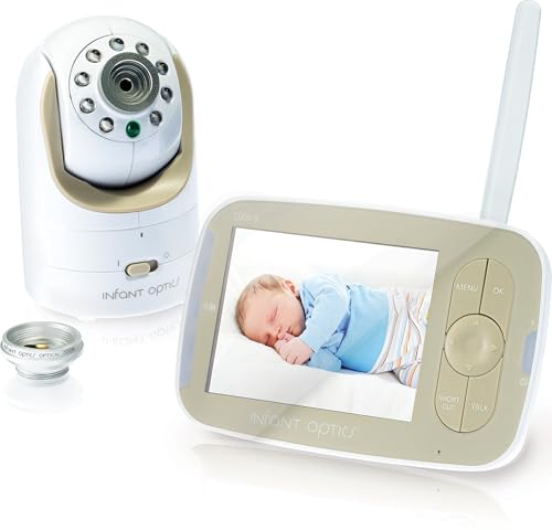 Infant Optics DXR-8 480p Video Baby Monitor, Non-WiFi Hack-Proof FHSS Connection, Interchangeable Lenses, Pan Tilt Zoom, LED Sound Bar, Night Vision, and Two-Way Talk.