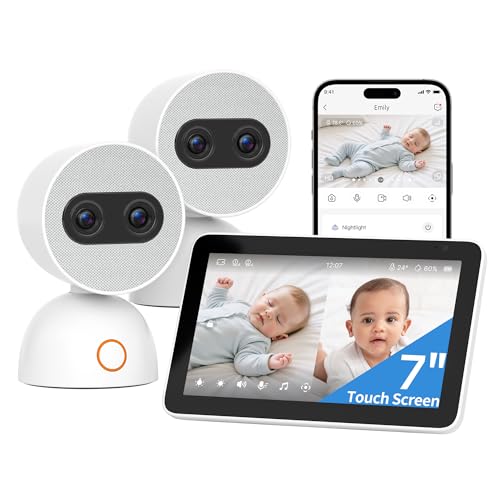 Simsky 7" Split-Screen Baby Monitor with 2 Cameras, 4MP Dual Cameras with 6X Zoom & Pan-Tilt-Zoom, WiFi & No WiFi, App Remote Access, 2-Way Talk, AI Cry Detection, 5200mAh Battery, Hack-Proof