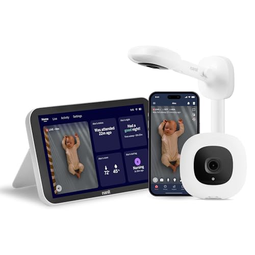 Nanit Smart Baby Monitor System with Wall Mount & 8 Inch Display Screen - Crystal-Clear Video, Real-Time Notifications, Sleep Insights - Baby Must Have for Parents