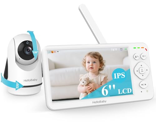 HelloBaby Baby Monitor with Camera and Audio, 6 Inch World First IPS Large Screen, No WiFi 30H Battery 4000mAh, Night Vision, 2-Way Talk, Remote PTZ, ECO,1000ft, Video Audio Monitor for Baby Elderly Pet