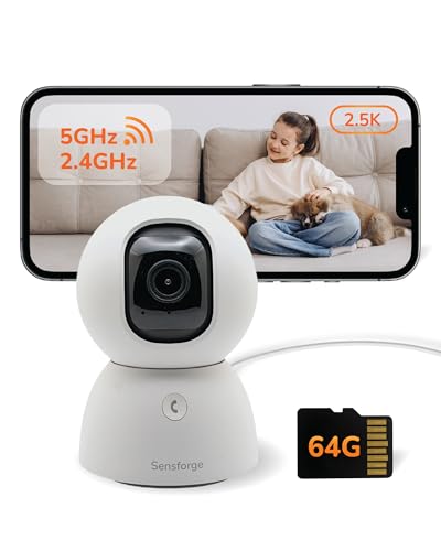 SensForge 2.5K Pan-Tilt Security Camera, 360° Dual-Band WiFi Camera for Home, Free AI Human & Pet Detection, 2-Day Cloud + 64GB SD Storage, Two-Way Talk, Optional AI + Storage Upgrade (1, White)