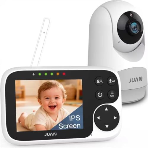 JUAN Baby Monitor with Camera and Audio, No WiFi 100% Private, 1000ft Range Connection, Remote Pan-Tilt-Zoom, Night Vision, Temperature Sensor, 8 Lullabies, 2-Way Talk for Newborn Infant