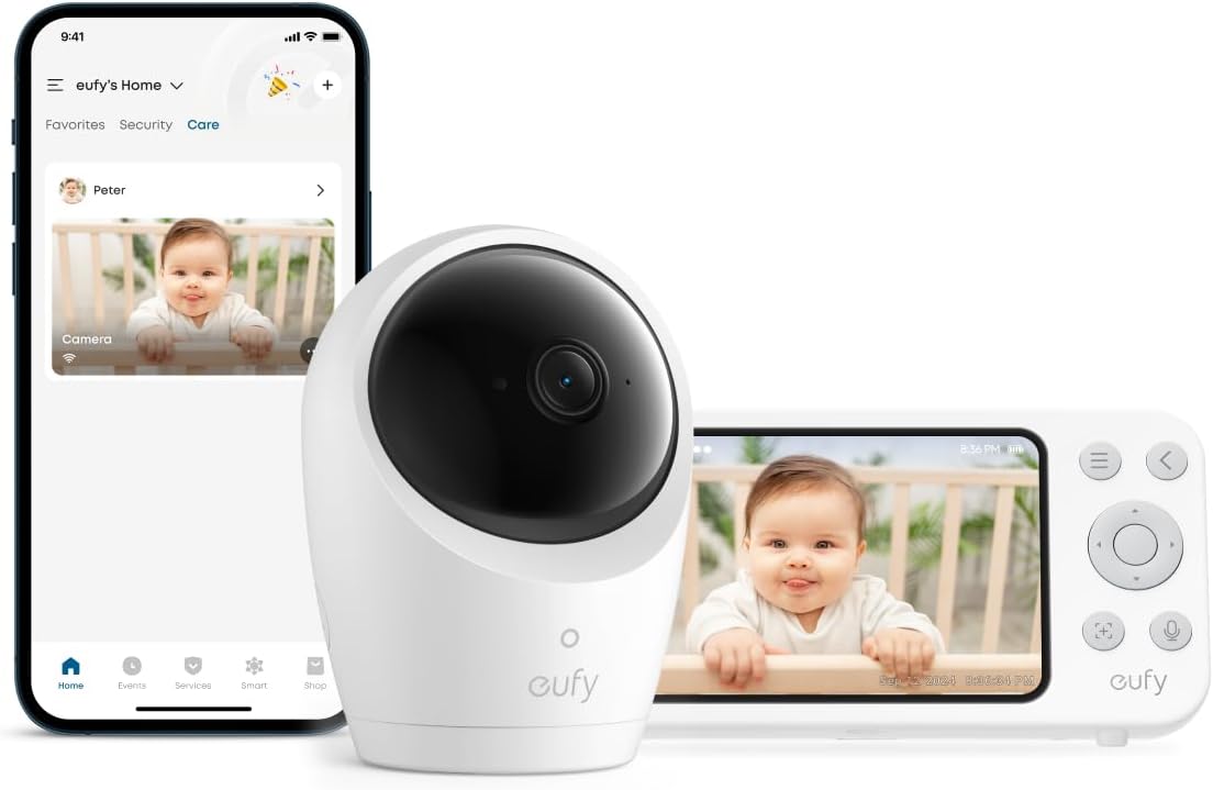 eufy Security Baby Monitor E20 with 2K HD Camera, 5'' 720p Display, Hybrid Wi-Fi & No Wi-Fi Connection, Pan-Tilt, 4X Zoom,...
