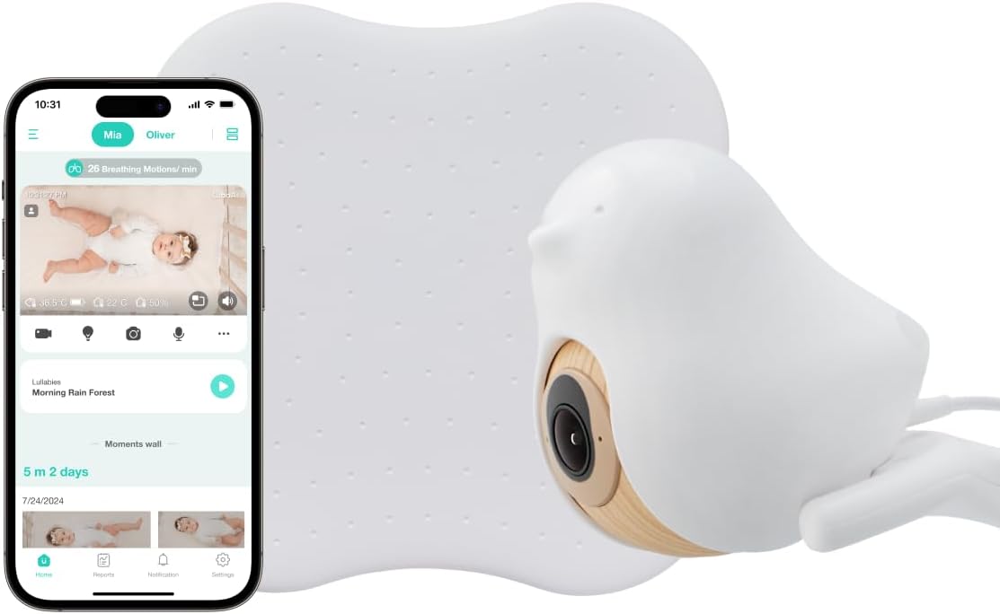 CüboAi CuboAi New Model Sleep Safety Bundle, Safety Alerts & Breathing Motion Detection, 2.5K QHD Night Vision WiFi Baby ...