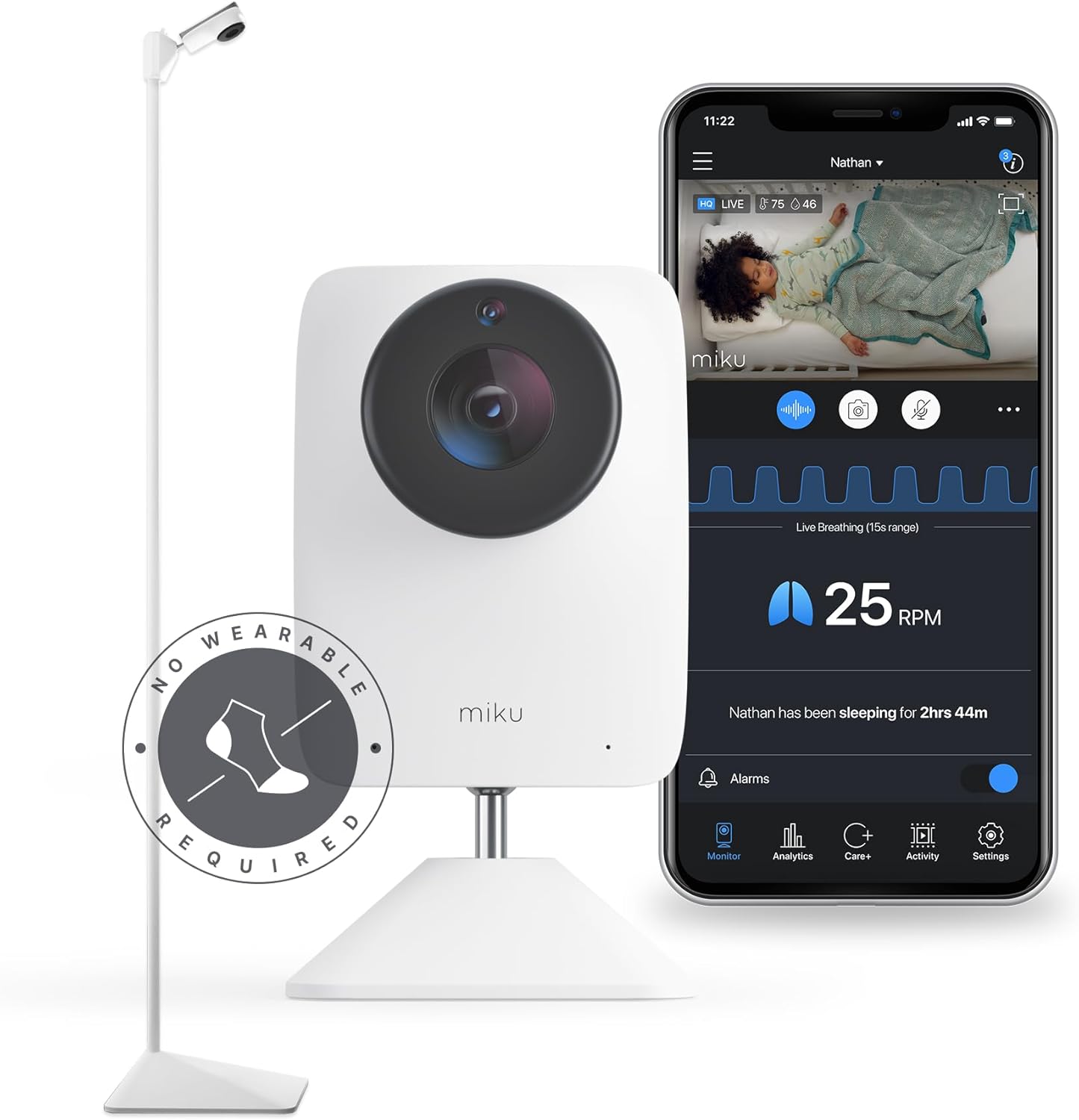Miku Pro Smart Baby Monitor with Camera, Track Live Breathing with No Wearable, Real-Time Alerts, Sleep Analytics, 1080p W...