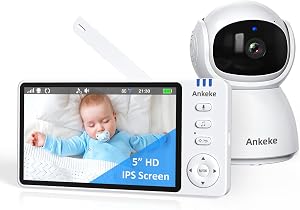AnKeKe Baby Monitor with Camera and Audio, No WiFi Baby Monitor with 5" IPS LCD Scree
