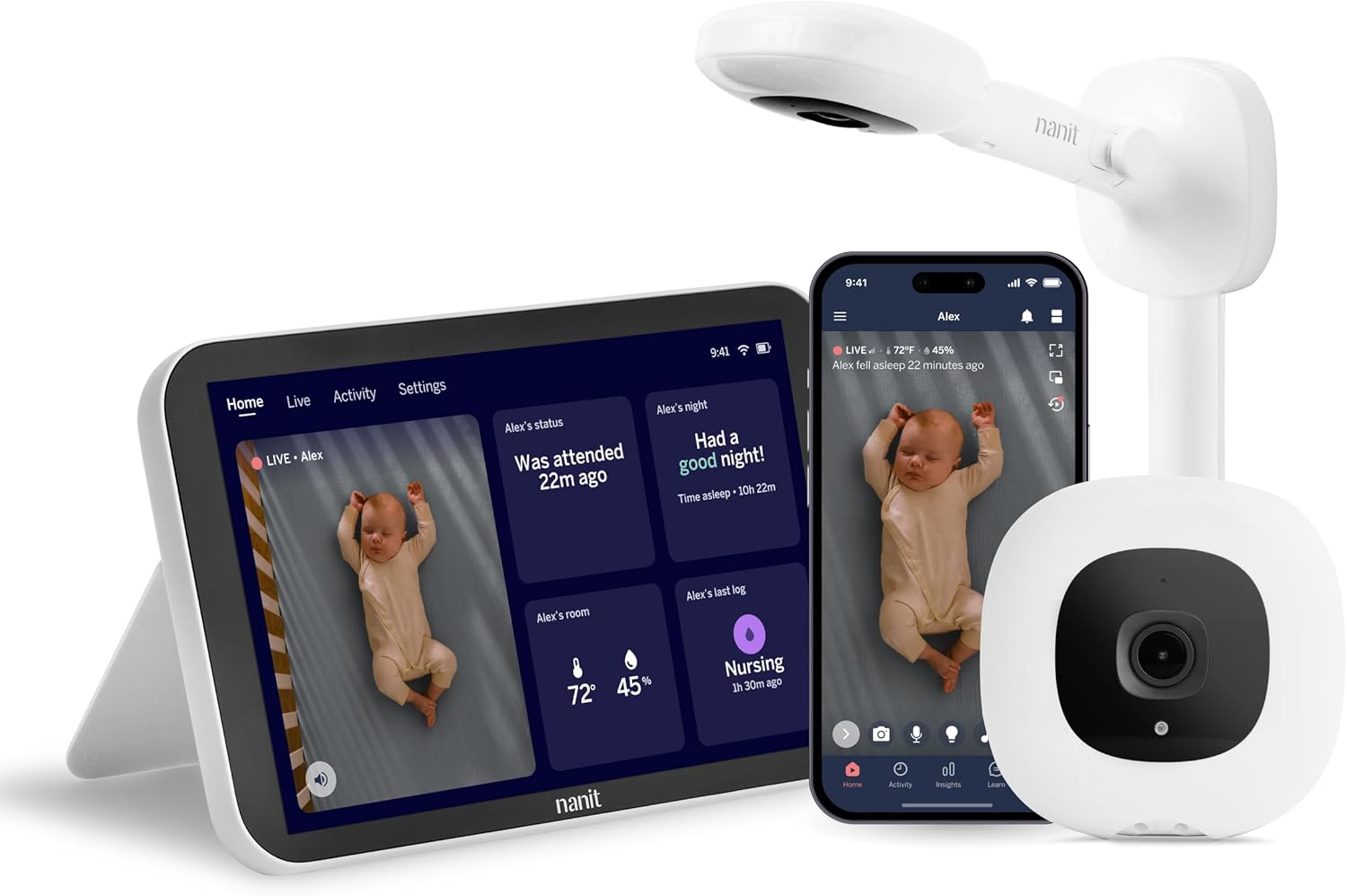 Nanit Smart Baby Monitor System with Wall Mount - Crystal-Clear Video, Real-Time Notifications, Sleep Insights - 8-inch Di...