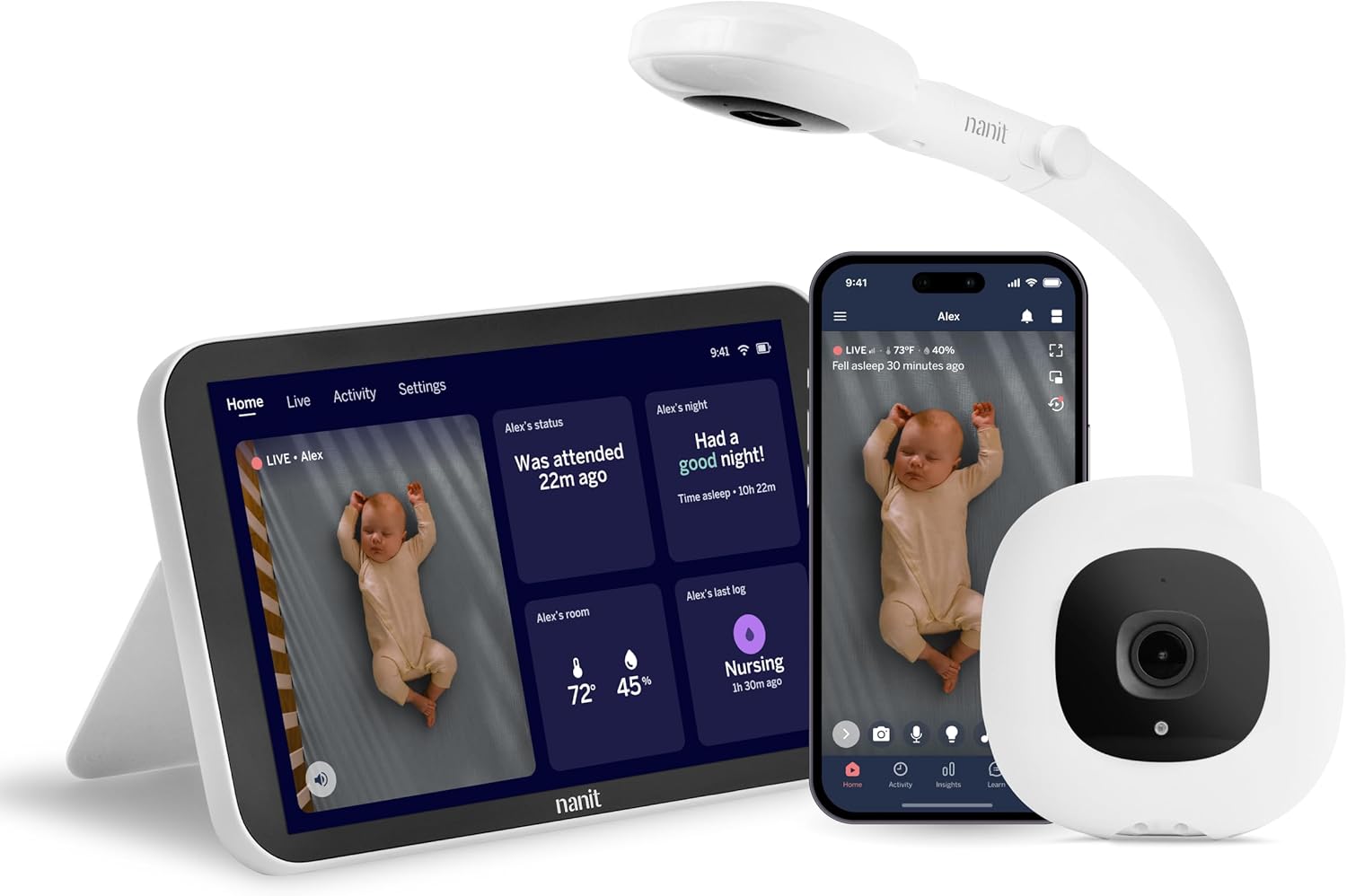 Nanit Smart Baby Monitor System with Floor Stand - Crystal-Clear Video, Real-Time Notifications, Sleep Insights - 8-inch D...