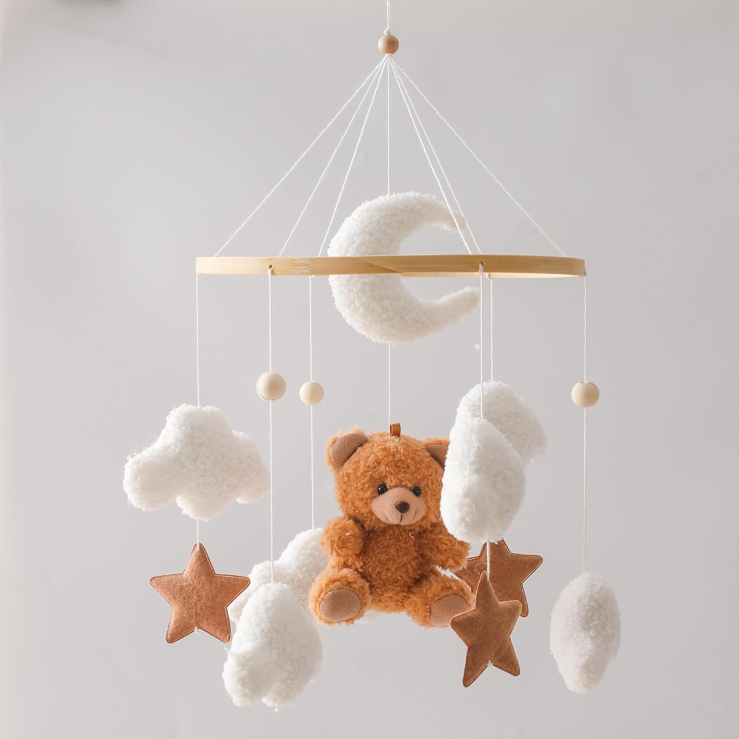 EERKEOD Baby Crib Mobile Bear Nursery Mobile for Boys Girls Teddy Velvet Mobile Nursery Decor for Infant Bedroom Hanging B...