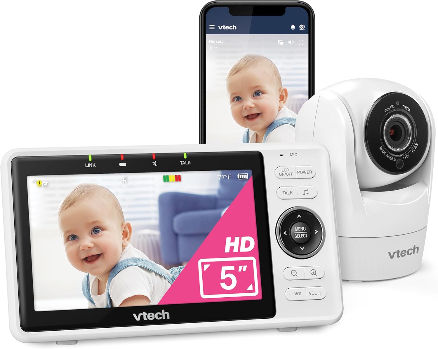 VTech VM901 Smart WiFi Baby Monitor – 1080p Camera, 5