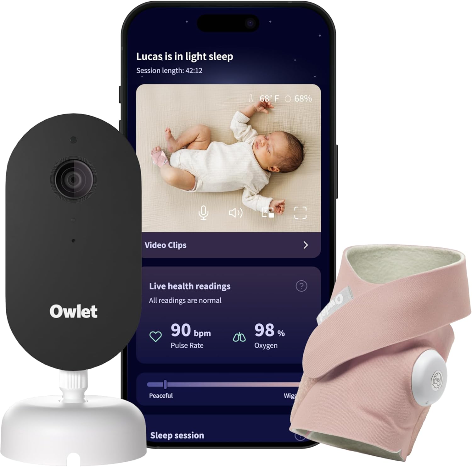 Owlet Dream Duo (Gen 3) Smart Baby Monitor All-in-One Bundle - 2K HD Video Baby Monitor with Alerts & Owlet Dream Sock Tra...