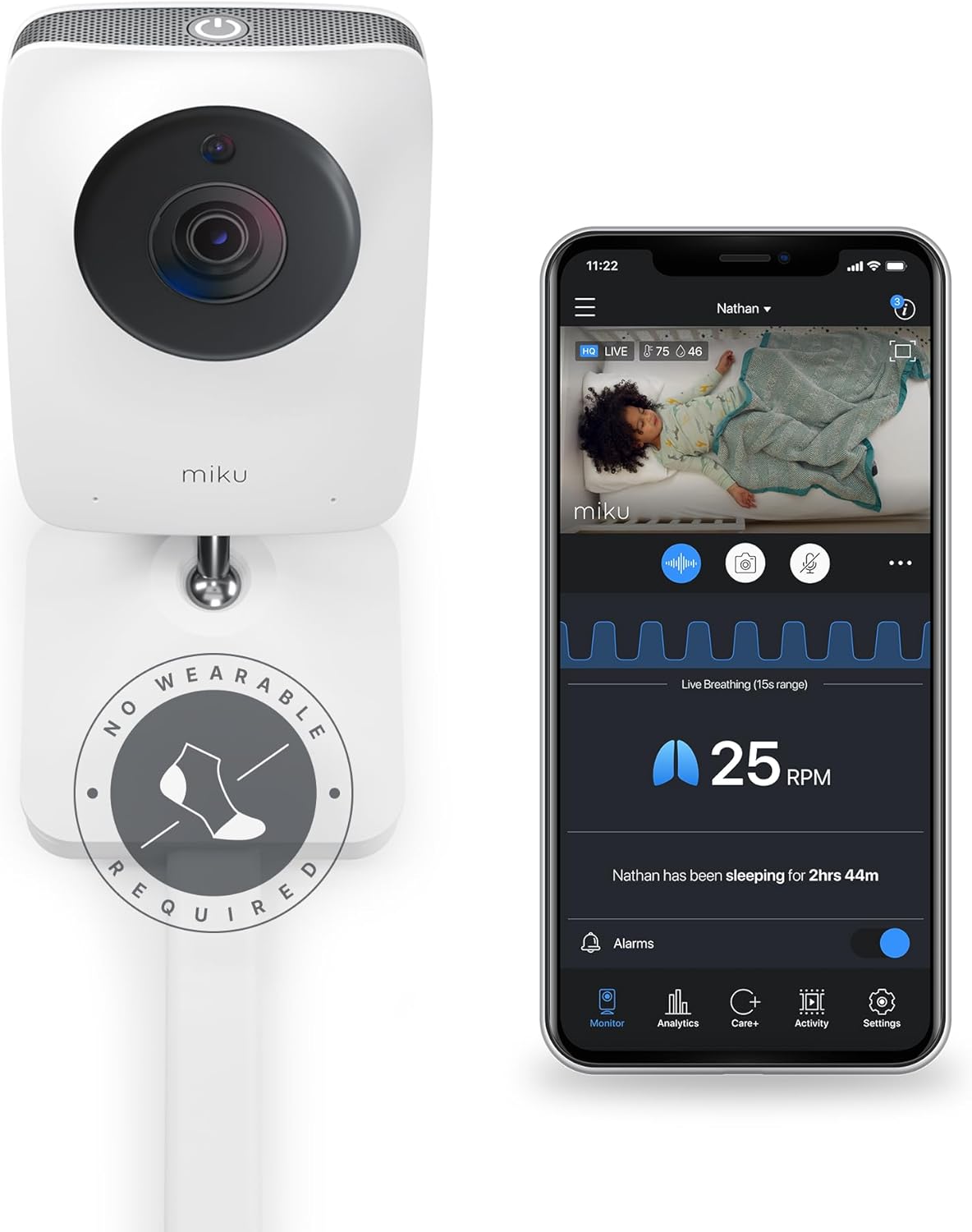Miku Pro Smart Baby Monitor with Camera, Track Live Breathing with No Wearable, Real-Time Alerts, Sleep Analytics, 1080p W...