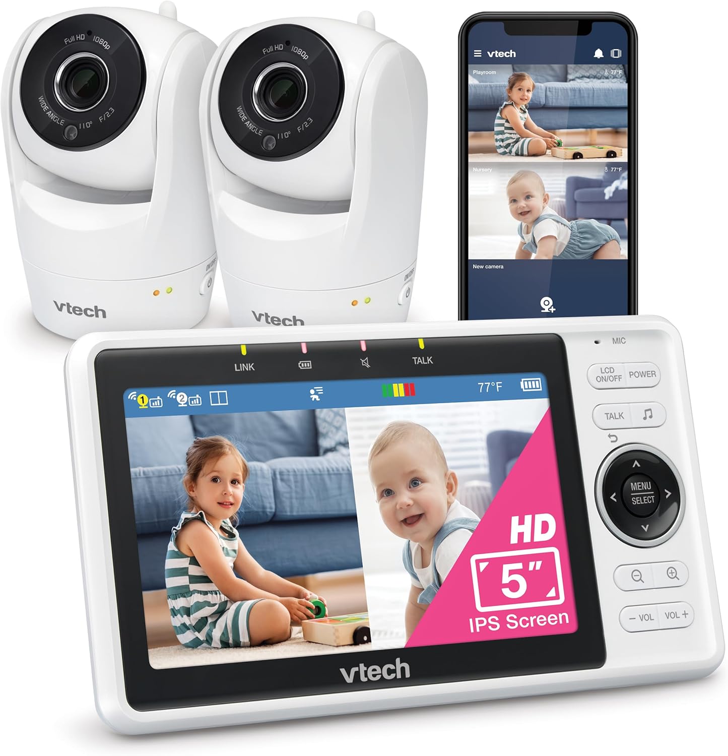 VTech 2-Cameras Smart WiFi Baby Monitor with 1080p FHD Camera and 5